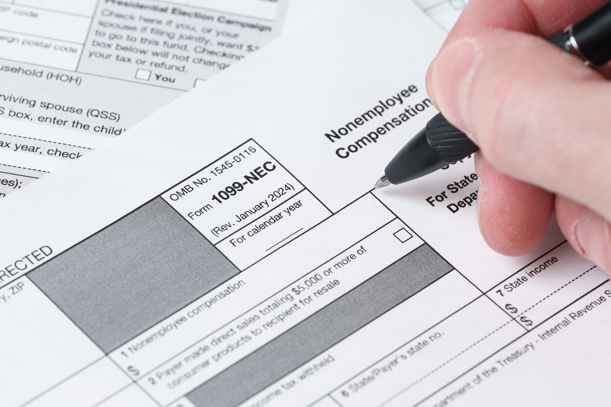 Form 1099-NEC, Nonemployee Compensation, IRS Tax Return Filing Document Close-Up
